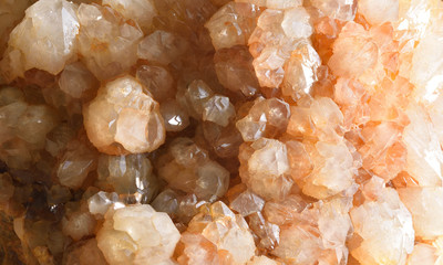 Beautiful gemstone Artichoke quartz and its texture, transparent, with an orange tint.