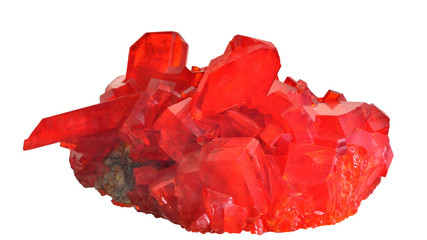 Gemstone red ruby, piece closeup, isolated on a white background. Minerals in Europe