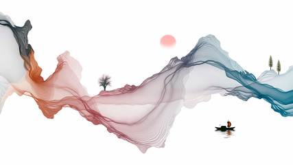 Abstract line ink landscape decoration painting © guoquan