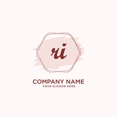 Initial RI handwriting Logo, and Brush and hexagon lines template