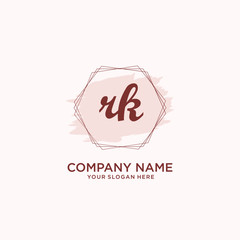 Initial RK handwriting Logo, and Brush and hexagon lines template