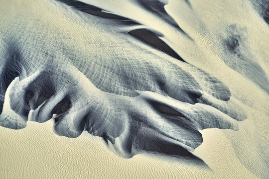 Glacial river pattern. The aerial shot was taken In Iceland from a Cessna plane