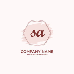 Initial SA handwriting Logo, and Brush and hexagon lines template