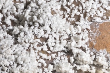 Beautiful and white Baryte gem, close-up. Baryte gem macro