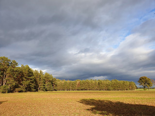 Dunke Wolken am Himmel ziehen auf