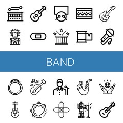 Set of band icons such as Drum, Punk, Guitar, Plaster, Drums, Bracelet, Electric guitar, Karaoke, Acoustic guitar, Tambourine, Singer, Band aid, Saxophone, Jewelry , band