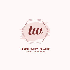 Initial TW handwriting Logo, and Brush and hexagon lines template