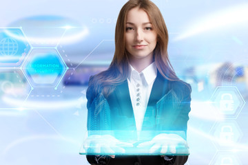 Business, Technology, Internet and network concept. Young businessman working on a virtual screen...