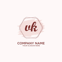 Initial VK handwriting Logo, and Brush and hexagon lines template