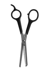 Thinning shears for cutting hair with black handles isolate on a white background