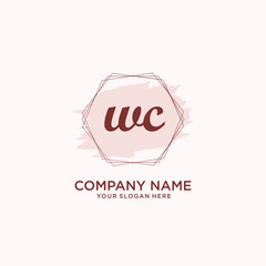 Initial WC handwriting Logo, and Brush and hexagon lines template