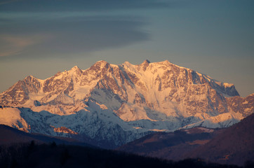 Fototapeta na wymiar Monte Rosa 4664 Meters with Snow-capped Mountain in Morning Sunlight in Switzerland.