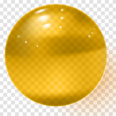 Yellow transparent glass ball. Realistic transparent gold sphere