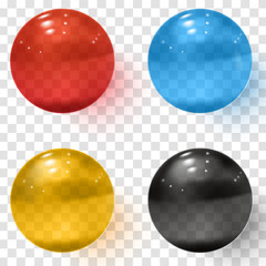 Set of multicolored transparent glass spheres with shadows
