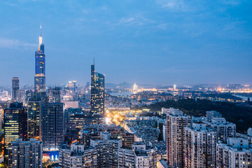 Fototapeta premium Night view of the skyscrapers in Nanjing City, Jiangsu, China