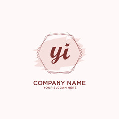 Initial YI handwriting Logo, and Brush and hexagon lines template