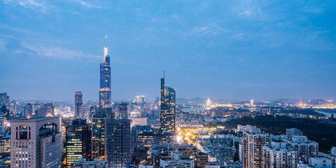 Obraz premium Night view of the skyscrapers in Nanjing City, Jiangsu, China