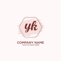 Initial YK handwriting Logo, and Brush and hexagon lines template