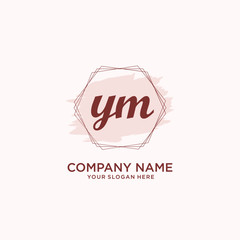 Initial YM handwriting Logo, and Brush and hexagon lines template