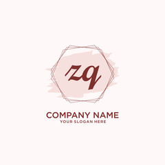 Initial ZQ handwriting Logo, and Brush and hexagon lines template