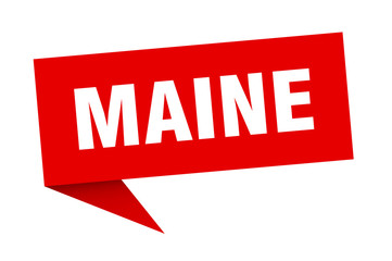 Maine sticker. Red Maine signpost pointer sign