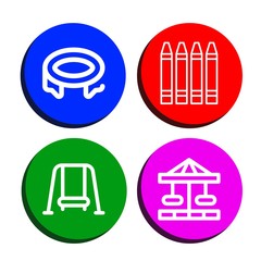 Set of kids icons such as Trampoline, Crayons, Swing, Carousel , kids