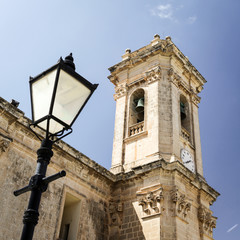 Fototapeta na wymiar Rotunda of Mosta church, Malta. Detail of one of the towers of the Rotunda of St Marija Assunta, a key landmark in the town of Mosta, Malta.