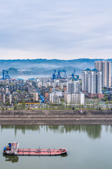 Fototapeta premium Early morning scenery of the Yichang Yangtze River Bridge in Hubei, China