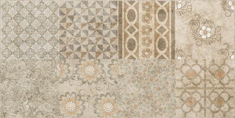 Colorful vintage ceramic tiles wall decoration.Turkish ceramic tiles wall decore background 