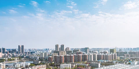 Fototapeten Blau The skyline along the Yangtze River in Wuhan, Hubei, China  © Govan