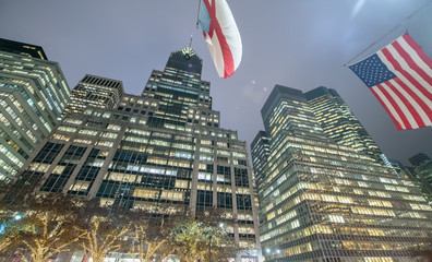 Night view of city buildings in Manhattan in New York City
