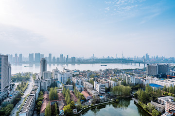 Fototapeta na wymiar The skyline along the Yangtze River in Wuhan, Hubei, China