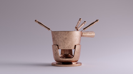 Bronze Fondue Set Pot 3d illustration 3d render	