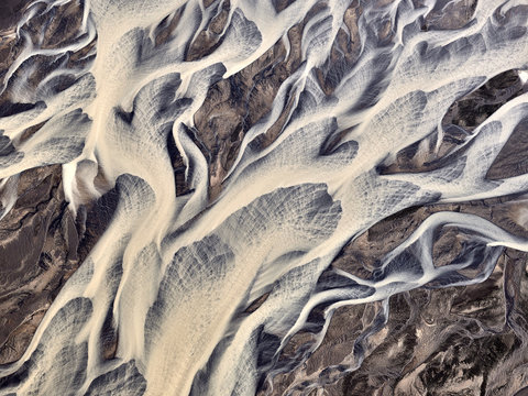 Glacial river pattern. The aerial shot was taken in Iceland from a Cessna plane
