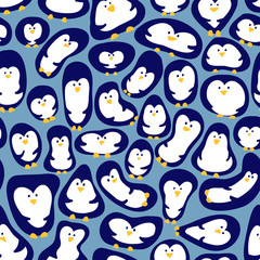 Seamless pattern with different sizes cute penguins