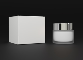 Realistic bottle and box mockup. Cream container bottle jar and cardboard template. Cosmetic pot for face, skin, beauty.
