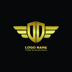 initial letter DO shield logo with wing vector illustration, gold color
