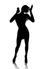 Female singer silhouette isolated on white background