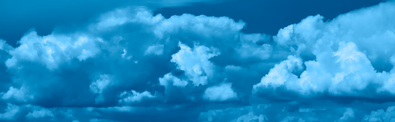 Panoramic view on Sky with dramatic clouds. Blue clouds on the sky suitable for background. Cloudy...
