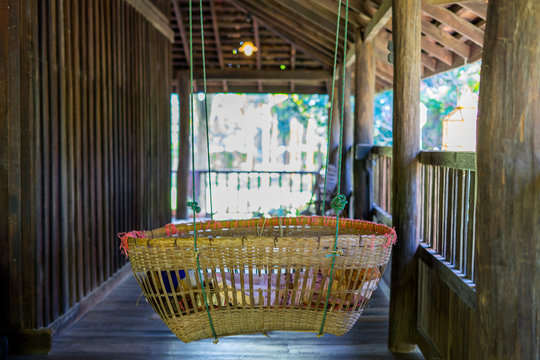 bamboo cradle, or baby siwing in old house from north of Thailand.