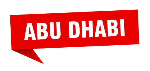 Abu Dhabi sticker. Red Abu Dhabi signpost pointer sign