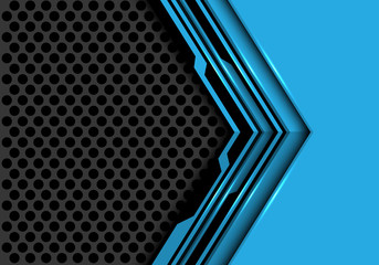 Abstract blue black circuit arrow direction with grey circle mesh design modern futuristic technology background vector illustration.