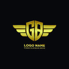 initial letter A shield logo with wing vector illustration, gold color