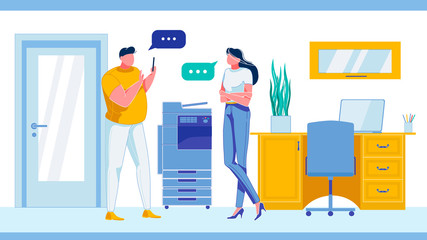 Man and Woman Employees Having Conversation Flat.