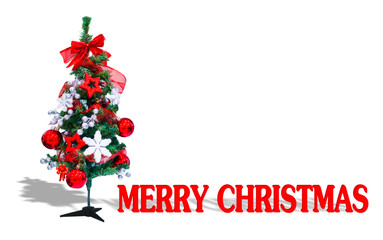 christmas tree isolated on white with merry christmas word