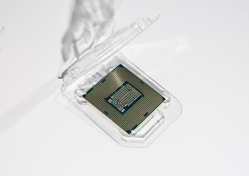 London, England, 10/09/2019 Intel Core I5 - 9600k 3.7 Ghz processed circuit board card in plastic packaging to prevent corruption of the computer part made for high tech gaming pc builds new products