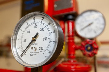 Water pressure gauge for an industrial fire system - obrazy, fototapety, plakaty