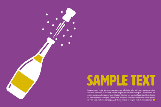 Vector layout template with popping champagne bottle