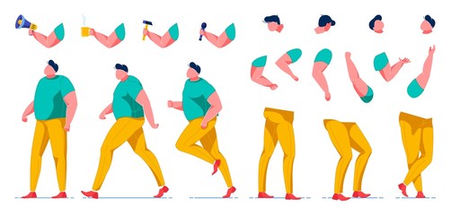 Man with Obesity Constructor, Professions Flat.