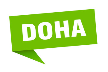Fototapeta premium Doha sticker. Green Doha signpost pointer sign